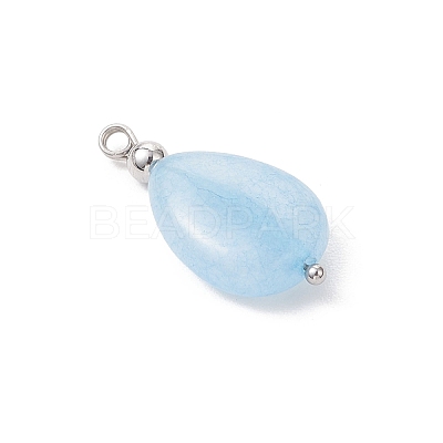 4Pcs 4 Styles Natural Amethyst & Rose Quartz & Green Aventurine & Dyed Quartz Teardrop Charms with Brass Bails PALLOY-JF04268-02-1
