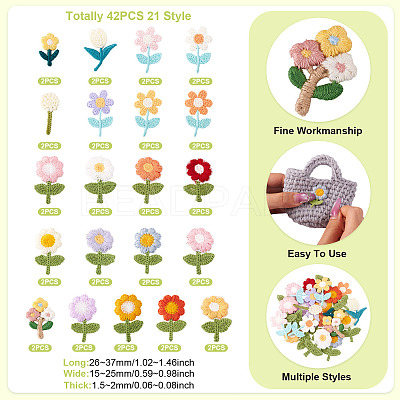 42Pcs 21 Styles Flower Computerized Embroidery Cloth Patches PATC-TA0001-27-1