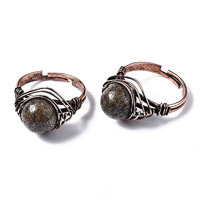 Adjustable Natural & Synthetic Gemstone Round Finger Rings RJEW-T020-01R-1