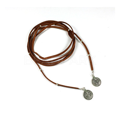Flat Round Alloy with Suede Cord Lariat Necklaces FS-WG2B7B2-02-1