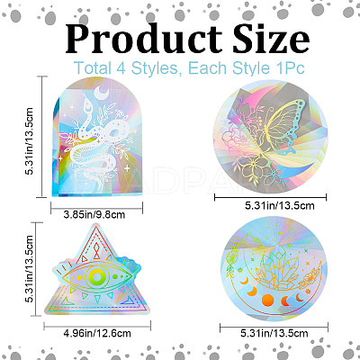 4Pcs 4 Styles PET Rainbow Window Clings Stickers DIY-GF0007-63-1