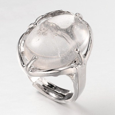 Adjustable Oval Gemstone Wide Band Rings RJEW-L062-01D-1