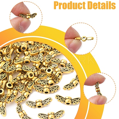 100Pcs Tibetan Style Alloy Fairy Wing Beads TIBEB-FS0001-14-1