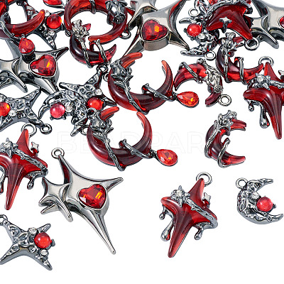 24Pcs 6 Styles Alloy Resin Pendants FIND-TA0009-58-1
