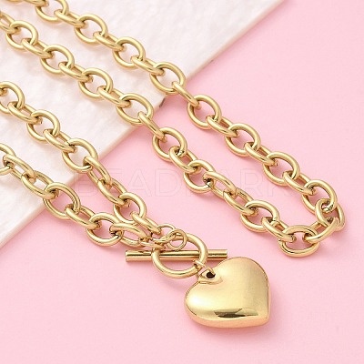 304 Stainless Steel Heart Pendant Cable Chain Necklaces for Women NJEW-C084-05G-1