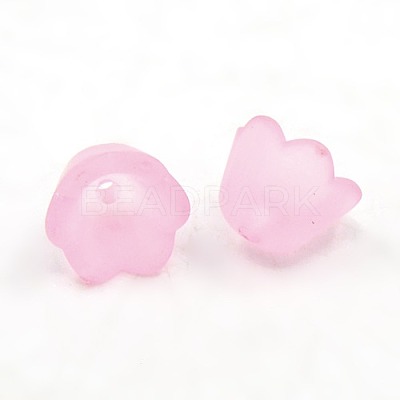 Chunky Pink Transparent Frosted Tulip Flower Acrylic Bead Caps X-PL543-4-1