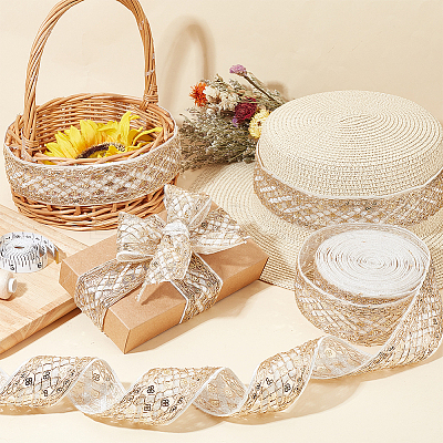 Rhombus Pattern Polyester Ribbon with Paillette OCOR-WH0047-49A-1