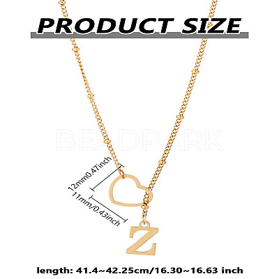 1Pc Letter & Heart Stainless Steel Lariat Necklaces for Women NJEW-LP0002-87G-Z-1