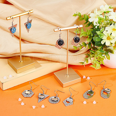 20Pcs 5 Style Hexagon & Teardrop & Flat Round & Polygon 304 Stainless Steel Dangle Earring Settings FIND-BBC0002-50-1