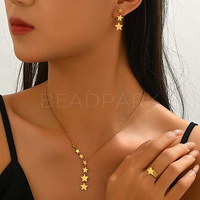 Stainless Steel Star Earrings & Necklaces & Rings Sets for Women IZ1573-1
