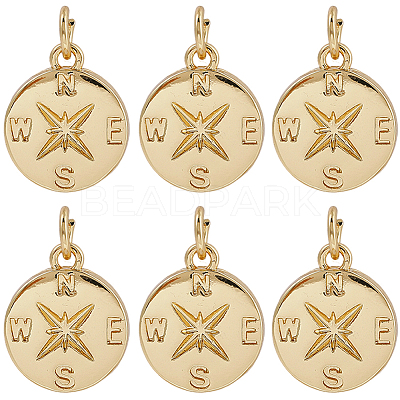 10Pcs Brass Compass Charms KK-BBC0021-88-1