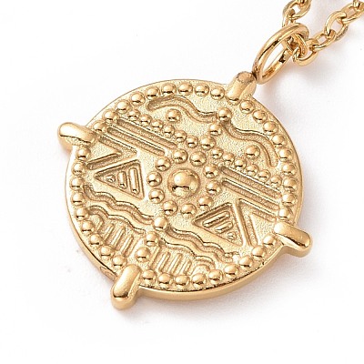 Ion Plating(IP) 304 Stainless Steel Wave Pattern Pendant Necklace for Women NJEW-E014-10G-1