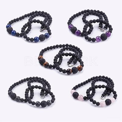 Natural Gemstone Beaded Necklaces & Stretch Bracelets Jewelry Sets SJEW-JS00918-1