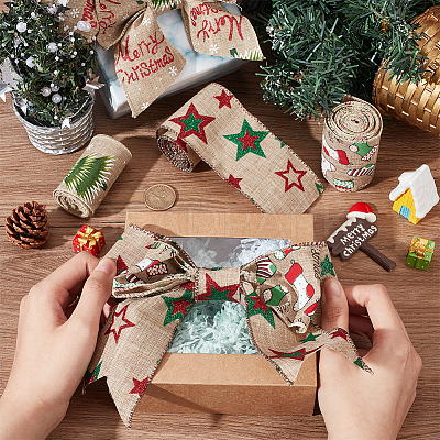 3Pcs 3 Styles Christmas Theme Burlap Ribbon Jute Ribbon OCOR-FG0001-63-1