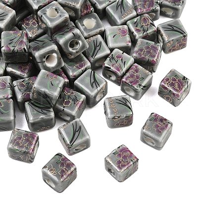 Floral Printed Porcelain Beads PORC-Q160-2-1