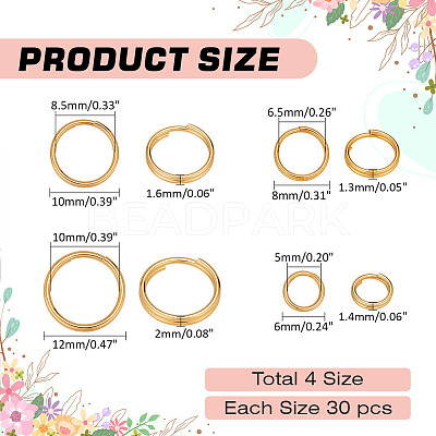 120Pcs 4 Styles 304 Stainless Steel Split Rings STAS-ME0002-61-1
