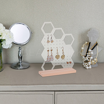 Transparent Acrylic Vertical Earring Display Stands with Wooden Base EDIS-WH0021-48B-1