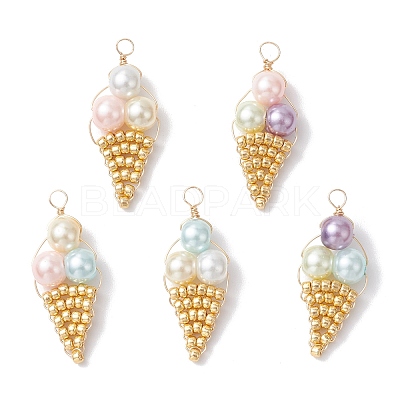 5Pcs Seed Beaded Ice Cream Pendants PALLOY-JF03903-1
