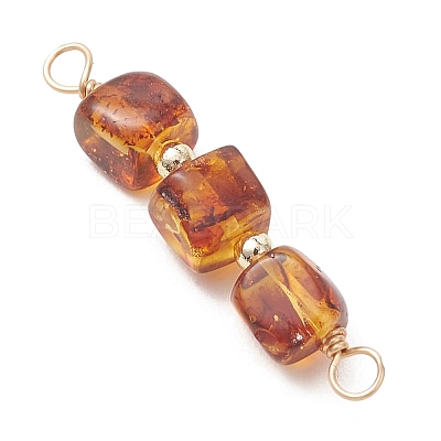 3Pcs 3 Styles Natural Amber Cube Beaded Connector Charms PALLOY-JF04926-1
