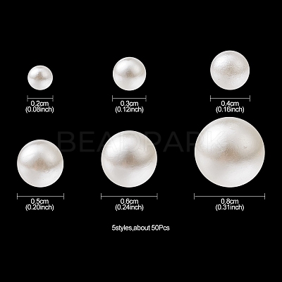 300Pcs 6 Sizes ABS Plastic Imitation Pearl Round Beads MACR-YW0002-67-1