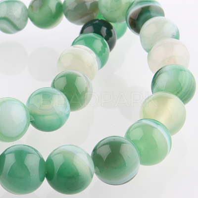 Natural Striped Agate/Banded Agate Round Bead Strands G-E233-09-1