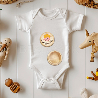 Round Beech Wooden 3D Engraved My First Curl Boy Box CON-WH0120-002-1