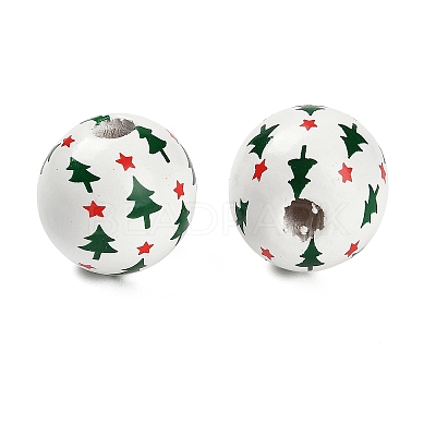 Christmas Printed Schima Wood European Beads WOOD-G024-02C-1