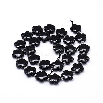 Natural Black Onyx Flower Bead Strands G-M206-10B-1