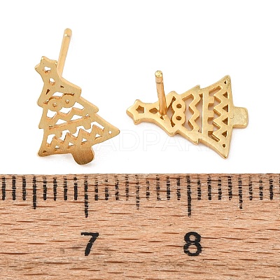 925 Sterling Silver Hollow Christmas Tree Stud Earrings EJEW-F397-01G-1