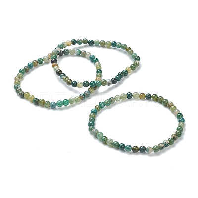 Natural Moss Agate Beaded Stretch Bracelets BJEW-D446-A-44-1