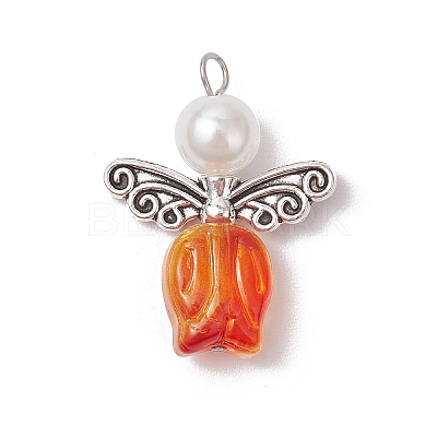 Transparent Glass Beads with Alloy Beads and ABS Plastic Imitation Pearl Round Beads and 304 Stainless Steel Flat Head Pins Pendants PALLOY-JF03621-1