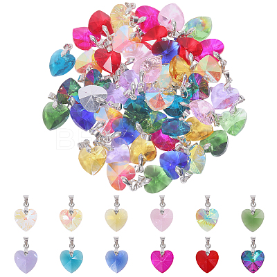 48Pcs 12 Styles Heart Glass Pendants PALLOY-GO00029-1