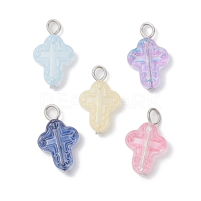 5Pcs Spray Paint Glass Pendants PALLOY-JF03681-01-S-1