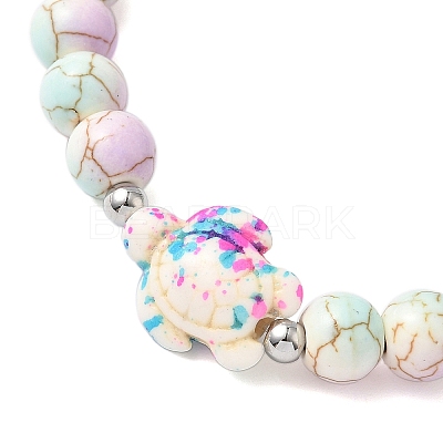 6Pcs 6 Colors Baking Paint Synthetic Turquoise Round & Tortoise Beads Stretch Bracelets for Men Women BJEW-JB12340-1