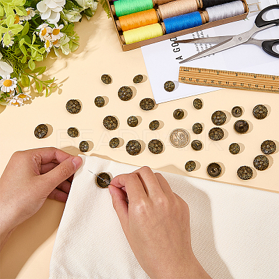 32Pcs 2 Styles 1-Hole Alloy Shank Buttons BUTT-FG0001-65AB-1