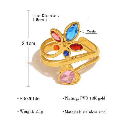 304 Stainless Steel Pave Cubic Zirconia Cuff Rings FS-WG71EDD-04-1