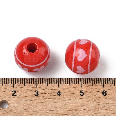 Valentine's Day Spray Painted & Printed Wood European Beads WOOD-L023-03C-1