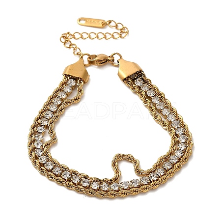 18k Gold-Plated Stainless Steel With Rhinestones Chain Bracelet for Women BJEW-S001-01-1