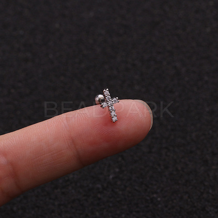 316L Surgical Stainless Steel Micro Pave Clear Cubic Zirconia Clover Cartilage Earrings WG9CD6D-18-1