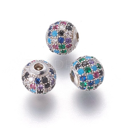 Brass Micro Pave Cubic Zirconia Beads ZIRC-F098-02P-8mm-1