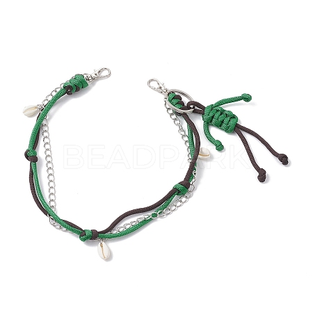 Polyester & Spandex Cord Rope Braided Human & Natural Cowrie Shell Charm Iron Chain Bag Decorative Chains AJEW-BA00173-04-1