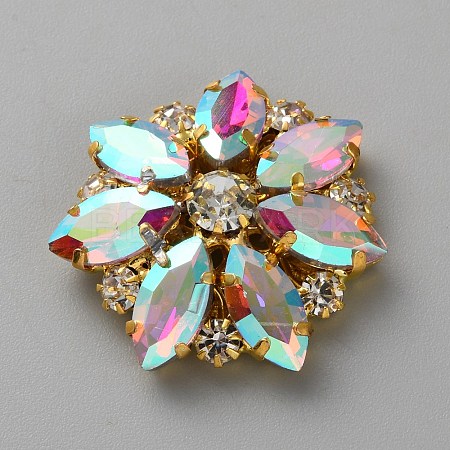 Brass Glass Rhinestones Buttons KK-WH0816-011G-D-1