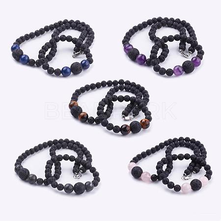 Natural Gemstone Beaded Necklaces & Stretch Bracelets Jewelry Sets SJEW-JS00918-1