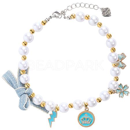 Adjustable Plastic Imitation Pearls Beads Pet Collars Necklaces AJEW-WH20017-48B-01-1