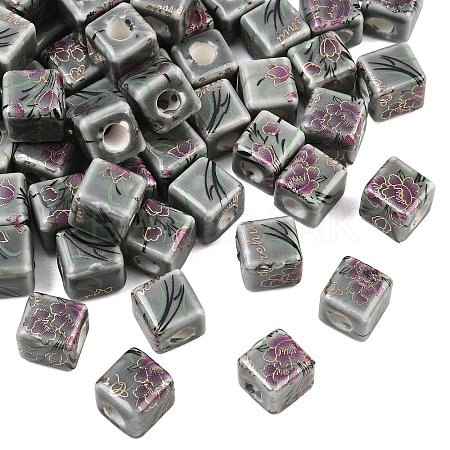 Floral Printed Porcelain Beads PORC-Q160-2-1
