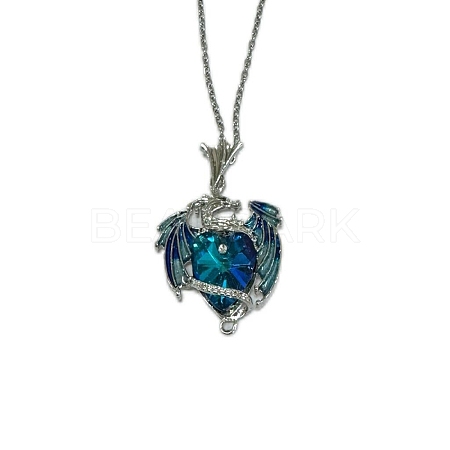 Alloy Rhinestone Dragon Holding Heart Pendant Necklaces with Enamel PW-WGD9ED9-01-1