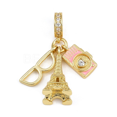 Rack Plating Brass Clear Cubic Zirconia & Enamel European Dangle Charms KK-U035-28G-1