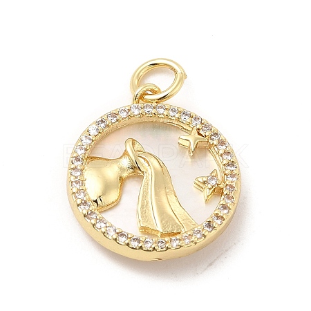 Brass Clear Cubic Zirconia with Shell Pendants KK-G450-02G-04-1