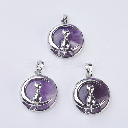 Natural Amethyst Kitten Pendants G-K234-D09-1