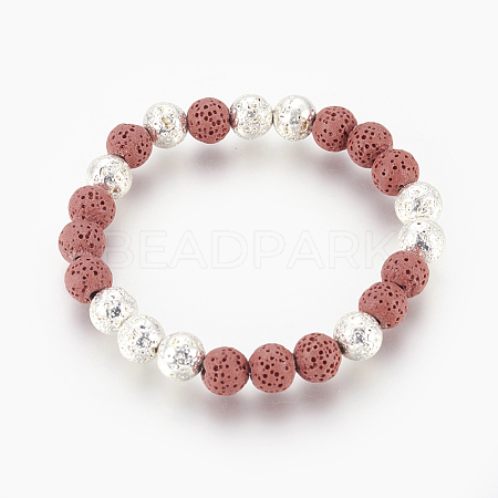 Natural Electroplated and Dyed Lava Rock Beaded Stretch Bracelets BJEW-P233-H05-1